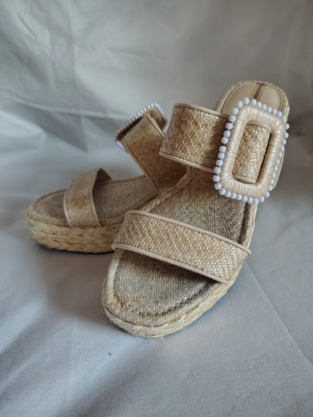 Sam Edelman Chase Raffia Platform Espadrille Sandals Natural Beige Women's 6M